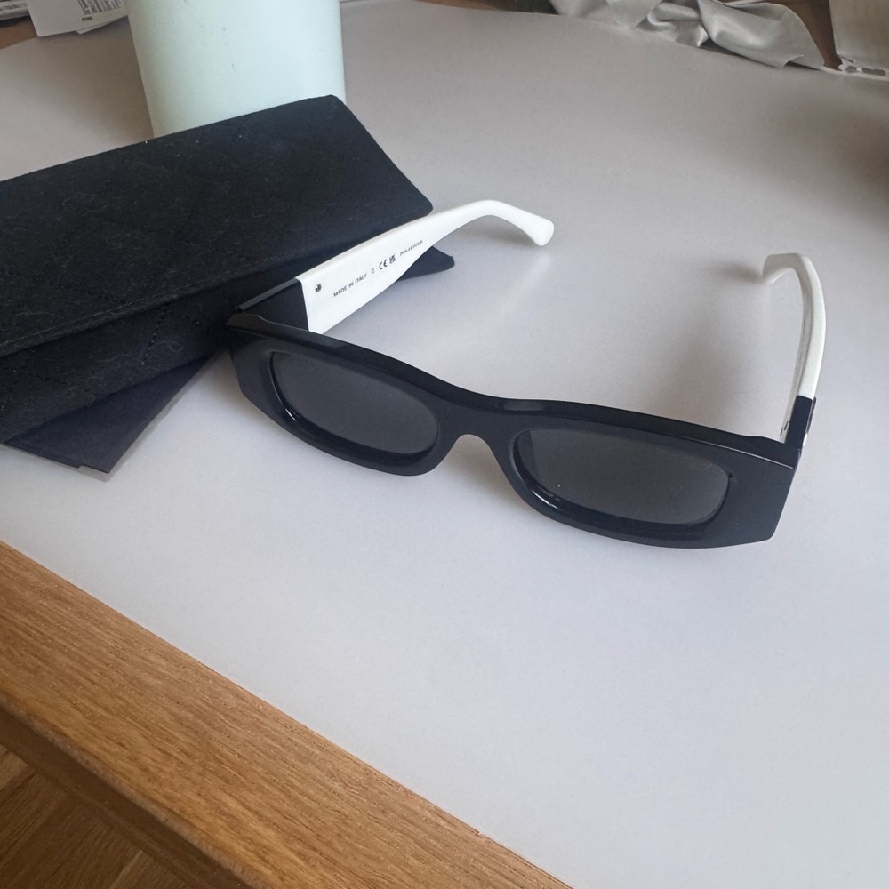 Chanel Black And White Rectangular Sunglasses - image 2